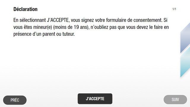 Écran final du formulaire de consentement