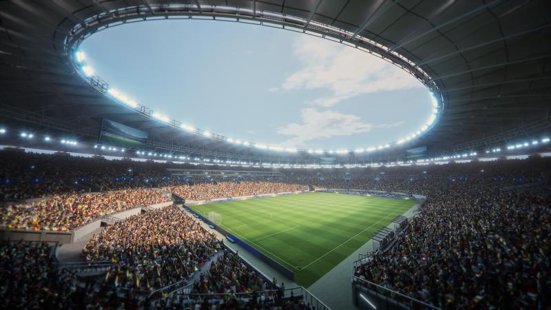 soccer stadium filled with people. 